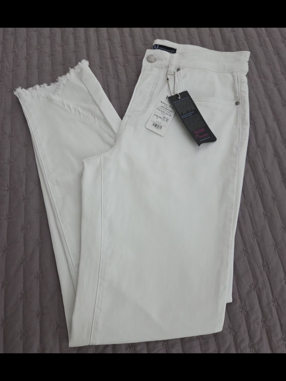 FDJ Women's White Ankle Slim Jeans with Raw Hem
